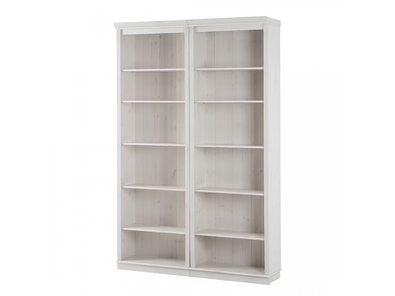 Kit com 2 estantes em Madeira Maciça – Na cor branco lavado | Coleção Biblioteca